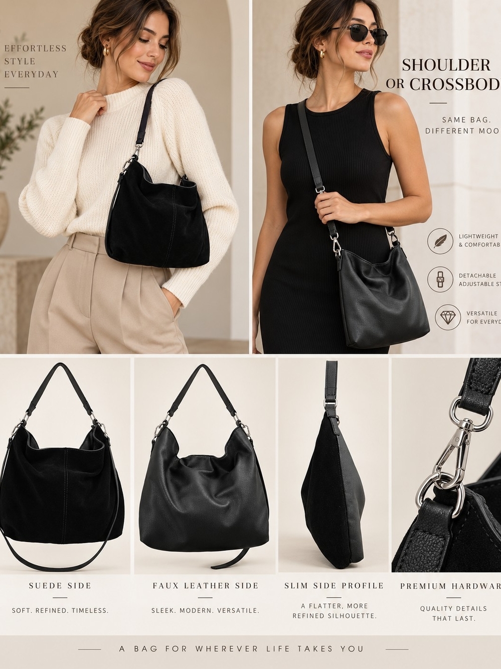 Everyday Convertible Shoulder Bag - Black
